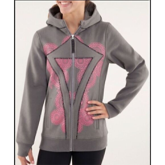 Ivivva Girls Size 10 Gray Pink Full Zip Scuba Hoodie Sweatshirt Jacket Coat - Picture 1 of 13